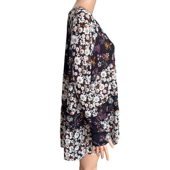 Free People Isabelle Swing Tunic Top Babydoll S Floral Mesh V-neck oversized - Picture 2 of 7